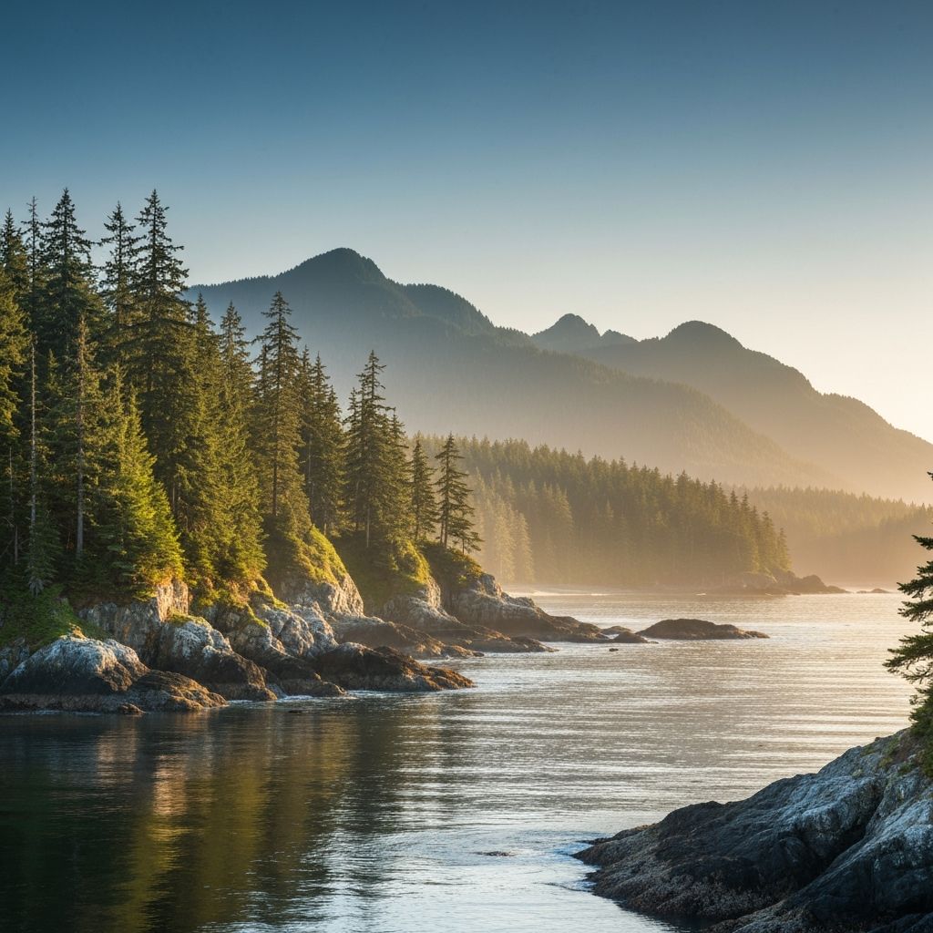 Pacific Northwest ocean and forest landscape